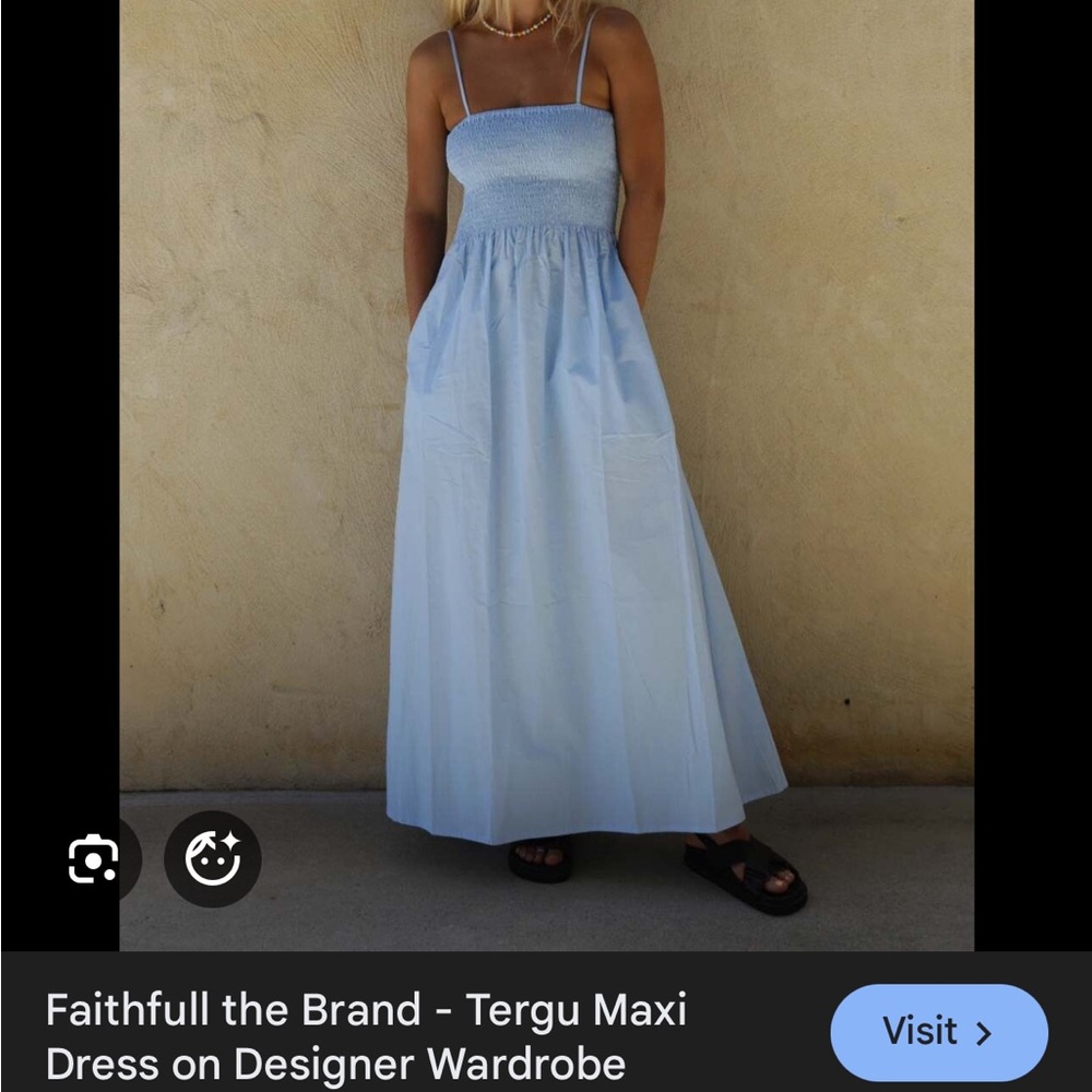 Faithfull the Brand Light Blue Smocked Dress - Picture 2 of 3